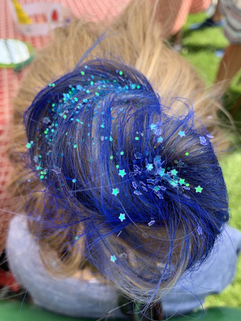 Blue Sprayed Hair with Sprinkles