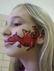 Girl with red animated gif dragon Face Paint